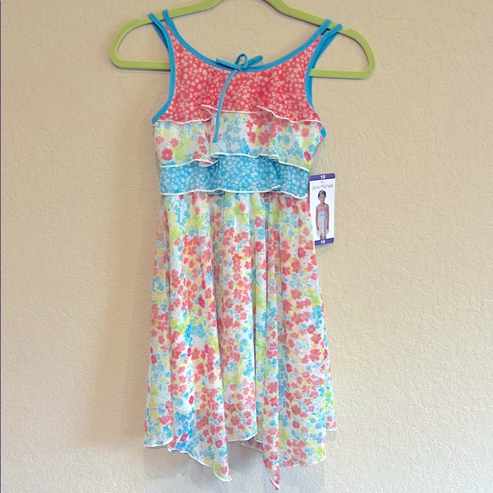 NWT Jona Michelle Floral Dress with Pink and Blue Accents
